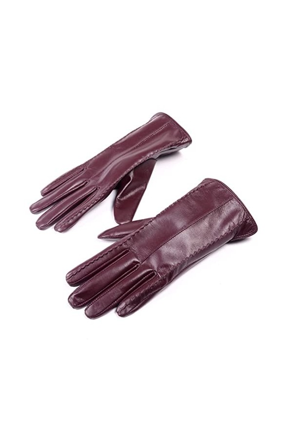 Gants dhiver en cuir pour femme avec doublure épaisse et chaude pour écran tactile, bordeaux, M