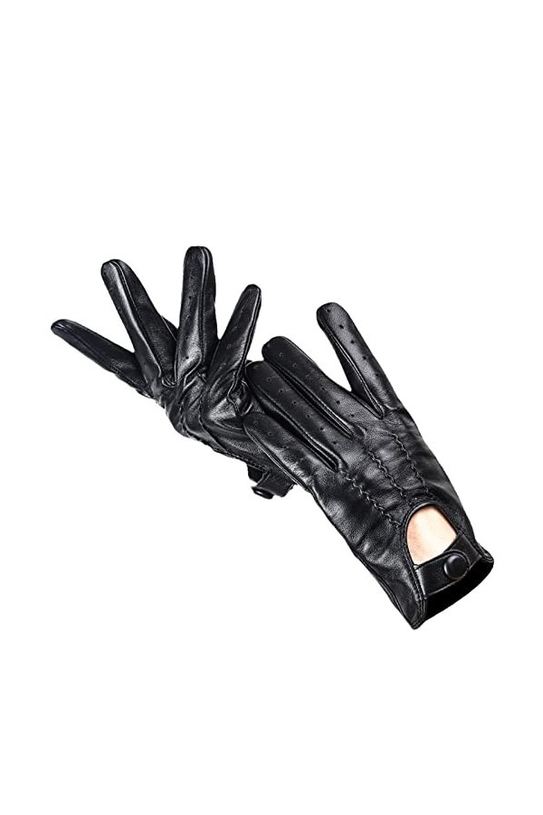 Gants de moto tactiles, gants noirs pour écran tactile sensible, gants en cuir pour femme, Noir , M