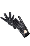 Gants de moto tactiles, gants noirs pour écran tactile sensible, gants en cuir pour femme, Noir , M
