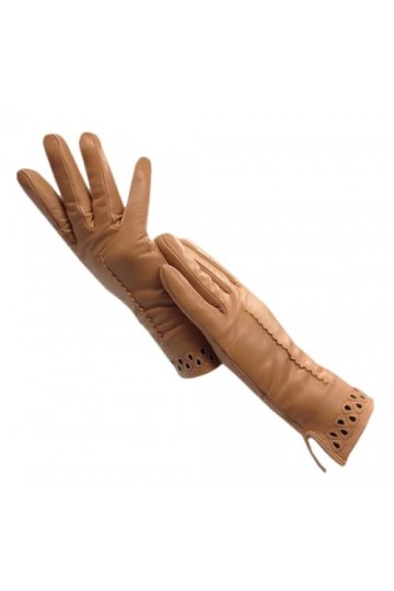 Gants dhiver en peau de mouton blanc pour femme - Jaune - En cuir véritable - Doublure en laine chaude, Orange, 7.5