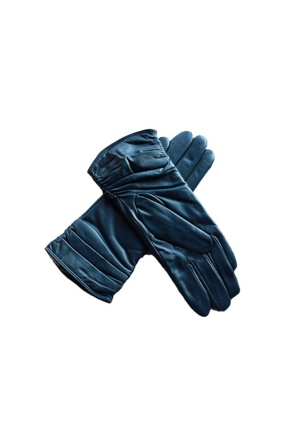 Gants en peau de mouton pour femme - Doublure en polaire élastique - Chauds - Automne et hiver - Couleur rétro, gris, 8.5