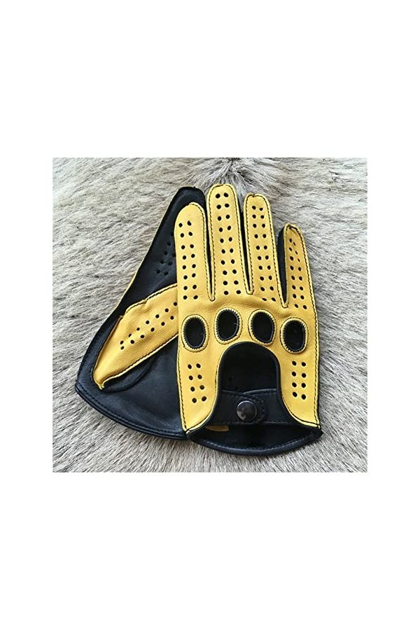 TGRTY Gants dhiver en cuir véritable pour homme et femme - Gants en peau de mouton - Noir - Gants de conduite respirants - G