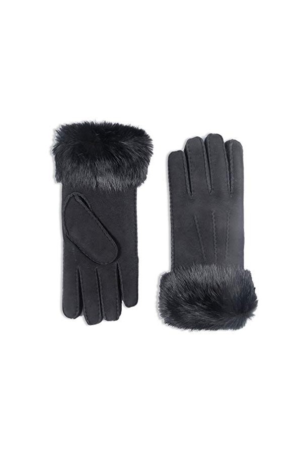 YISEVEN Femme Gants en Cuir Peau de Mouton Hiver Nouveau Chaud Épais Fourrure Doublée Mérinos avec Manchette de Fourrure Élég