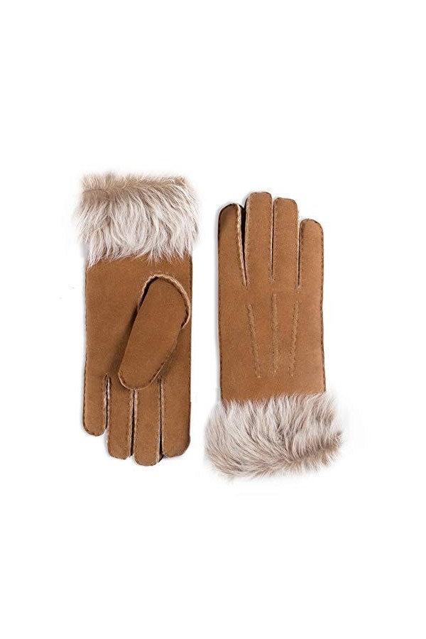 YISEVEN Femme Gants en Cuir Peau de Mouton Hiver Nouveau Chaud Épais Fourrure Doublée Mérinos avec Manchette de Fourrure Élég