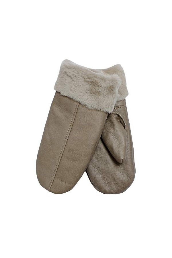 SamWo Chauffe-Reins, Gants/moufles pour Femme, 100% Laine dagneau, Taille : M, beigegrau Q