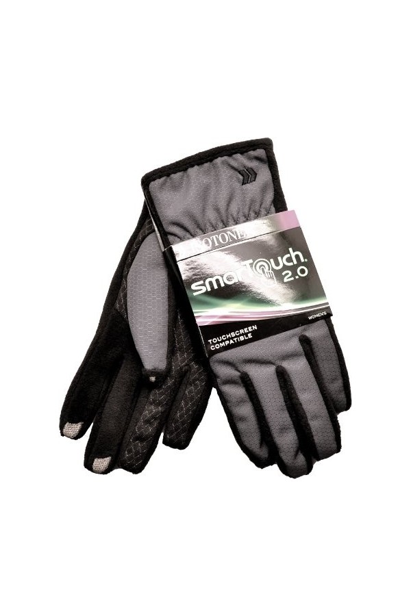 Isotoner Womens Smartouch 2.0 Matrix Nylon Gloves - Ultra Plush Lined M/l Charcoal 