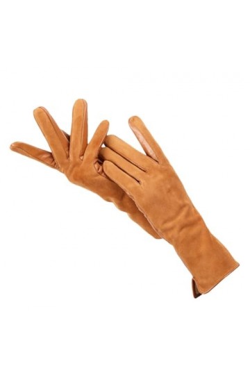 Gants dhiver chauds en cuir véritable pour femme, gants en daim véritable, moufles longues de couleur, Orange, 7.5