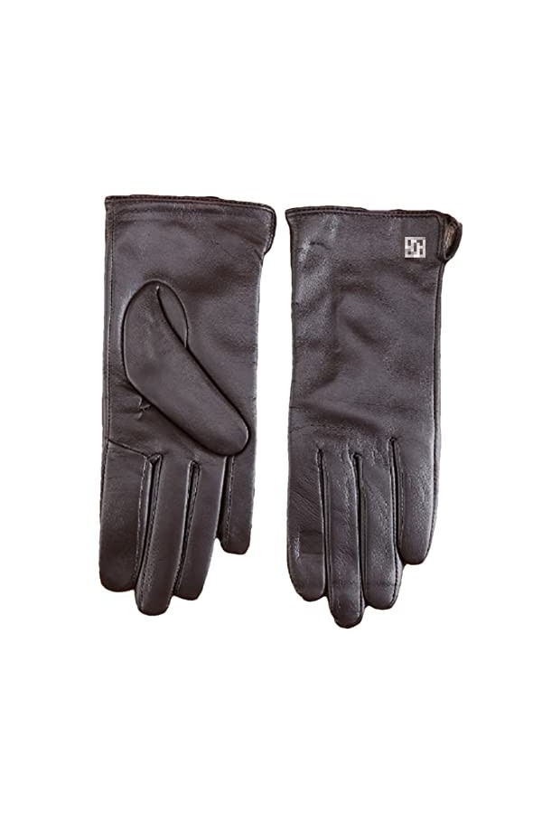 Printemps et automne Gants en cuir chaud doublé cachemire pratique écran tactile Moufles marron XXL Largeur 20,5 cm