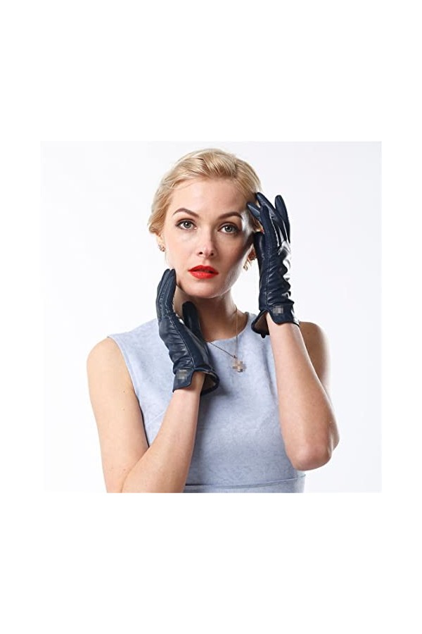 Printemps et automne Gants en cuir chaud doublé cachemire pratique écran tactile Moufles marron XXL Largeur 20,5 cm