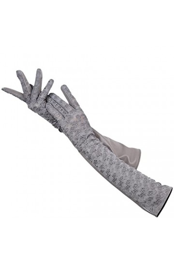 Gants en cuir peau de mouton longs gants en dentelle gants de banquet gants en cuir pour femme, beige, XS