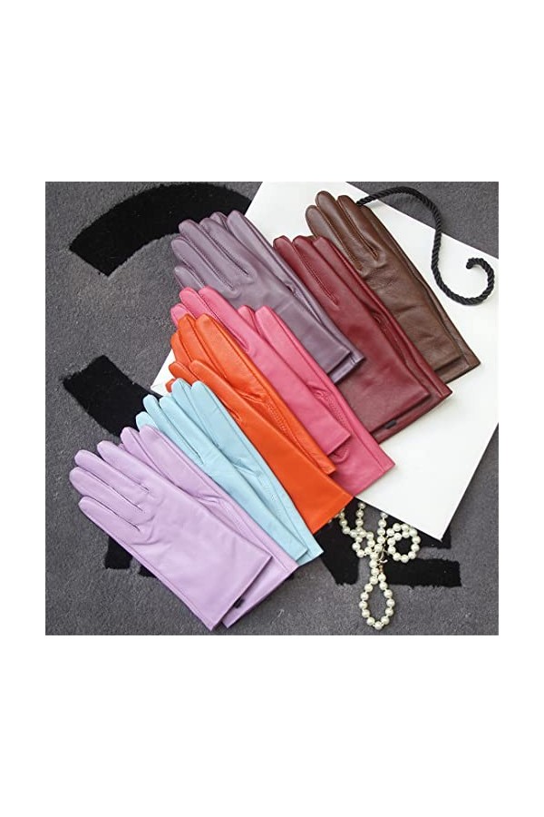 Gants élégants en peau dagneau pour femme Automne et hiver Plus Gants en cuir véritable Velours Gants courts en peau de mout