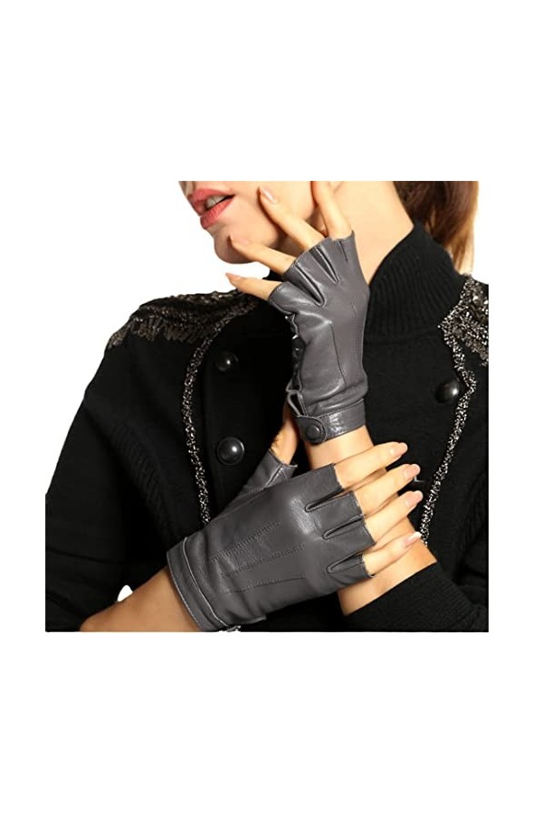 Gants en cuir pour femme Locomotive Street Dance Mitaines courtes en peau de mouton, Noir , S