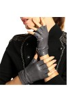 Gants en cuir pour femme Locomotive Street Dance Mitaines courtes en peau de mouton, Noir , S