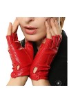 Gants en cuir pour femme Locomotive Street Dance Mitaines courtes en peau de mouton, Noir , S