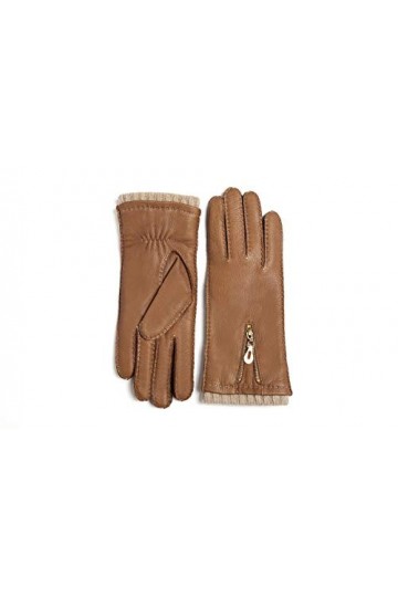 YISEVEN Femmes Gants en Cuir de Cerf Doublés en Laine Cousus à la Main avec Fermeture à Glissière Élégante Poignet Long Chaud