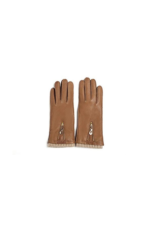 YISEVEN Femmes Gants en Cuir de Cerf Doublés en Laine Cousus à la Main avec Fermeture à Glissière Élégante Poignet Long Chaud