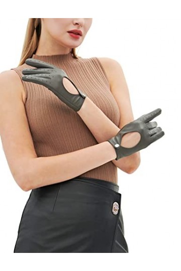 YISEVEN Femme Gants Tactiles en Cuir Peau de Mouton Véritable Sans Doublure Doigts Complets pour la Conduite de Moto Style Cl