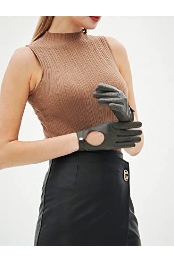 YISEVEN Femme Gants Tactiles en Cuir Peau de Mouton Véritable Sans Doublure Doigts Complets pour la Conduite de Moto Style Cl