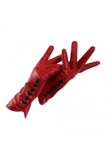 Gants en cuir véritable pour femme - Moufles chaudes en peau de chèvre - Décoration avec boucle colorée, marron, 36