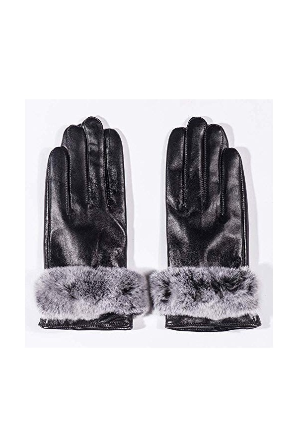 BUDBYU Femmes Hiver Épaississement Fourrure De Lapin Plus Velours Gants en Cuir Chaud Écran Tactile Hiver en Peau De Mouton 