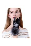 FZYE Gants dhiver pour Dames Gants en Cuir PU pour Dames Conduite dhiver Épaississement Chaud Noir Fox Ball Burr Gants en C