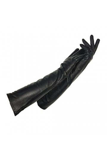 Gants en cuir de mouton pour femme - Gants longs en cuir pour coudes - Manches en maille pour femme