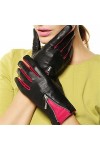 Gants dhiver chauds en cuir synthétique de mouton avec fermeture éclair contrastée pour femme - Rose rouge - S