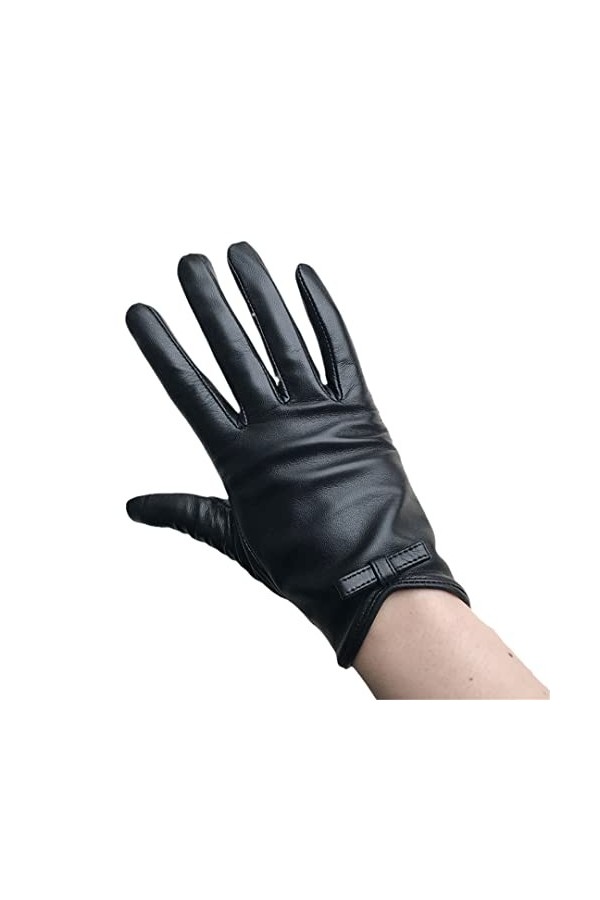 Gants en peau de mouton pour femme avec nœud mignon pour écran tactile en cuir souple, blanc, L