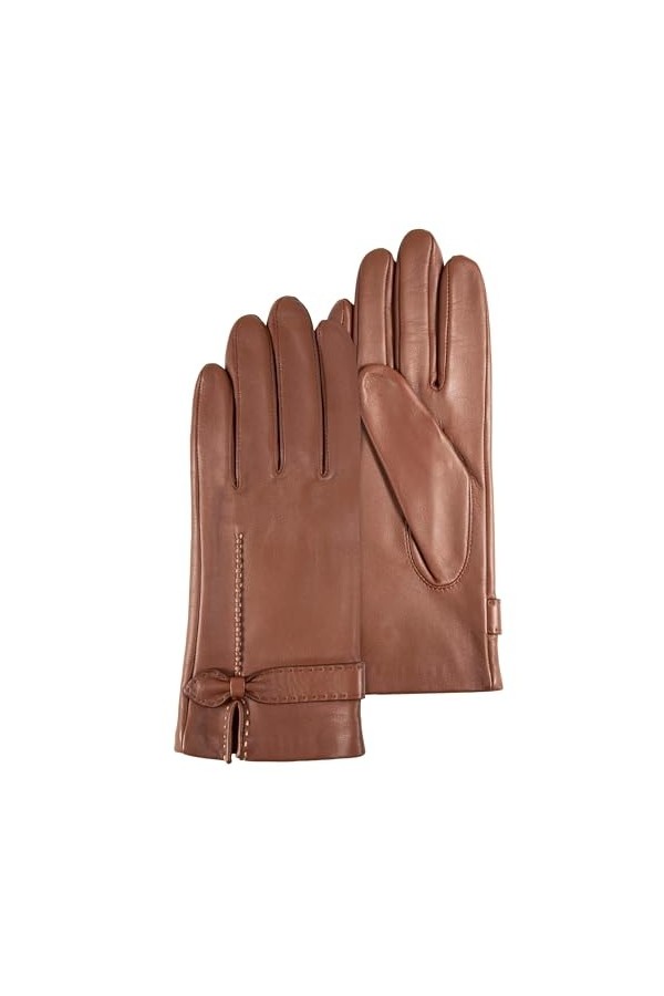 Isotoner Gants femme cuir dagneau avec nœud plat - doublés soie
