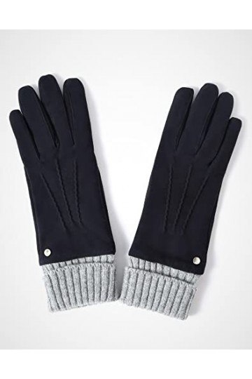 YISEVEN Femme Nouveau Hiver Gants en Cuir Peau de Mouton Suédé Cadeau Agneau Véritable Chaud Laine Doublée Elégante Rayures L
