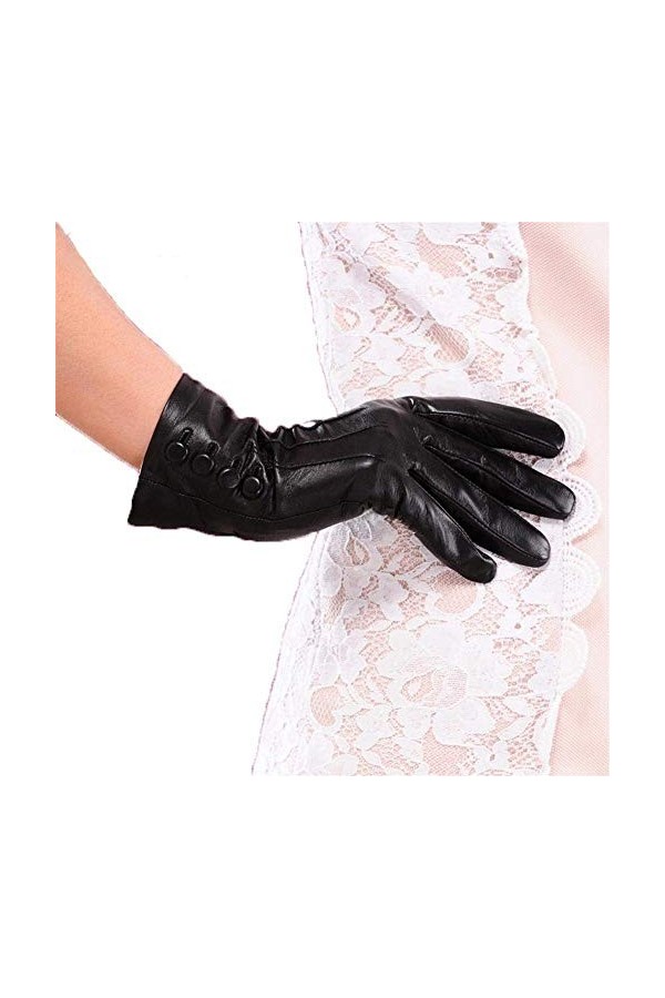 Décoration De Noëlgants dhiver Gants en Cuir PU Qiulv Femme Écran Tactile Chaud Gants Complets en Daim Boutons Thermiques À 