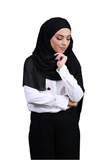 Hijab À Enfiler Entièrement Crêpe Mousseline Avec Bonnet Intégré Noir 