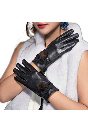 Décoration De Noël Gants dhiver Qiulv PU Gants en Cuir Femme Écran Tactile Chaud Gants Complets en Daim Gants De Décoration 