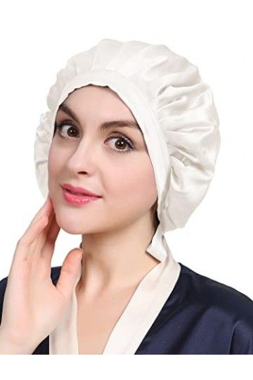 LILYSILK Bonnet de Nuit en Soie Pour Femme Bonnet Chapeau Bonnet De Sommeil Coiffure Soin Cheveux 19 Momme Noir