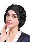 LILYSILK Bonnet de Nuit en Soie Pour Femme Bonnet Chapeau Bonnet De Sommeil Coiffure Soin Cheveux 19 Momme Noir