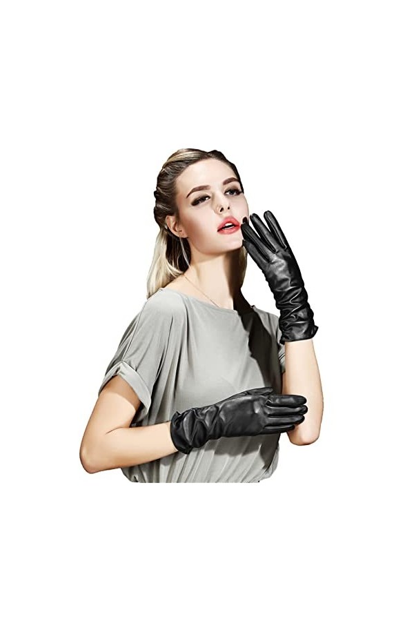 FZYE Gants dhiver pour Femmes Gants en Cuir Longs pour Femmes Winter Plus Velvet Warm Gants en Cuir à écran Tactile Gants de
