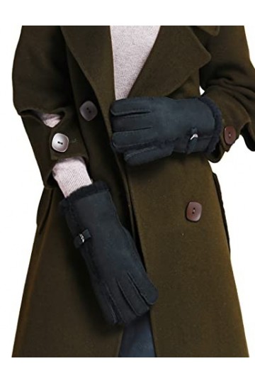 YISEVEN Femme Hiver Nouveau Gants en Cuir Peau de Mouton Chaude Épais Doublure Fourrure en Laine Mérino Agneau Thermique avec