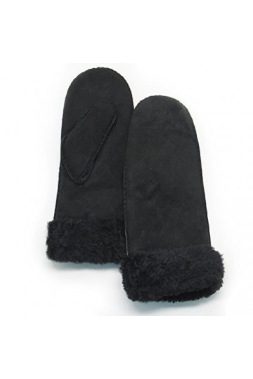 YISEVEN Femmes Hiver Nouveau Gants Moufles en Cuir Peau de Mouton Véritable Chaud Épais Fourrure Doublée Mérinos Thermique Lo
