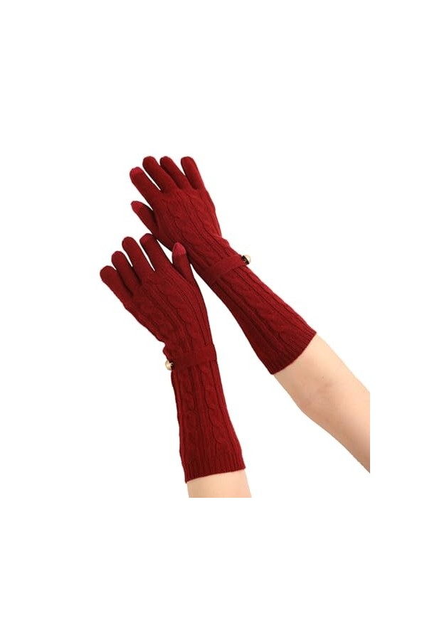 Femme Gants Longs 100% Cachemire avec Écran Tactile, Gants Longs en Tricot à Doigts Complets Chauffe-Bras, Chaud Poignet Bras