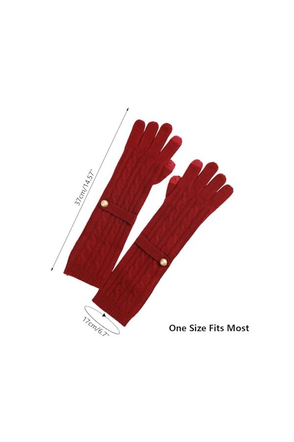 Femme Gants Longs 100% Cachemire avec Écran Tactile, Gants Longs en Tricot à Doigts Complets Chauffe-Bras, Chaud Poignet Bras