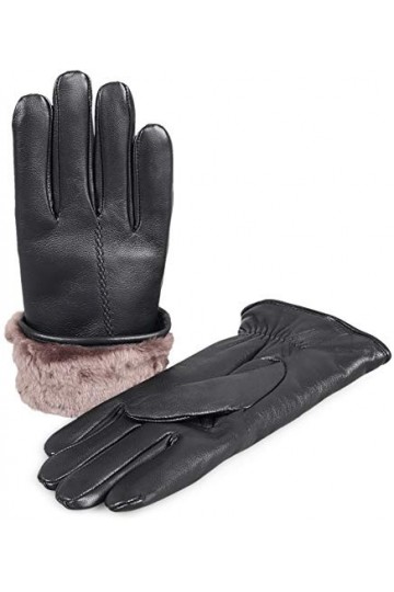 Zavelio Gants en fourrure de mouton pour femme - noir - Small