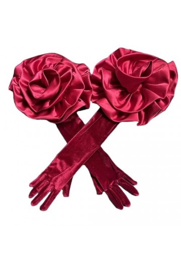 Gants de conduite élégants en velours noir avec fleur blanche pour femme, Rouge, taille unique