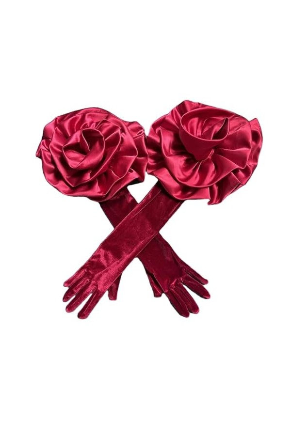 Gants de conduite élégants en velours noir avec fleur blanche pour femme, Rouge, taille unique