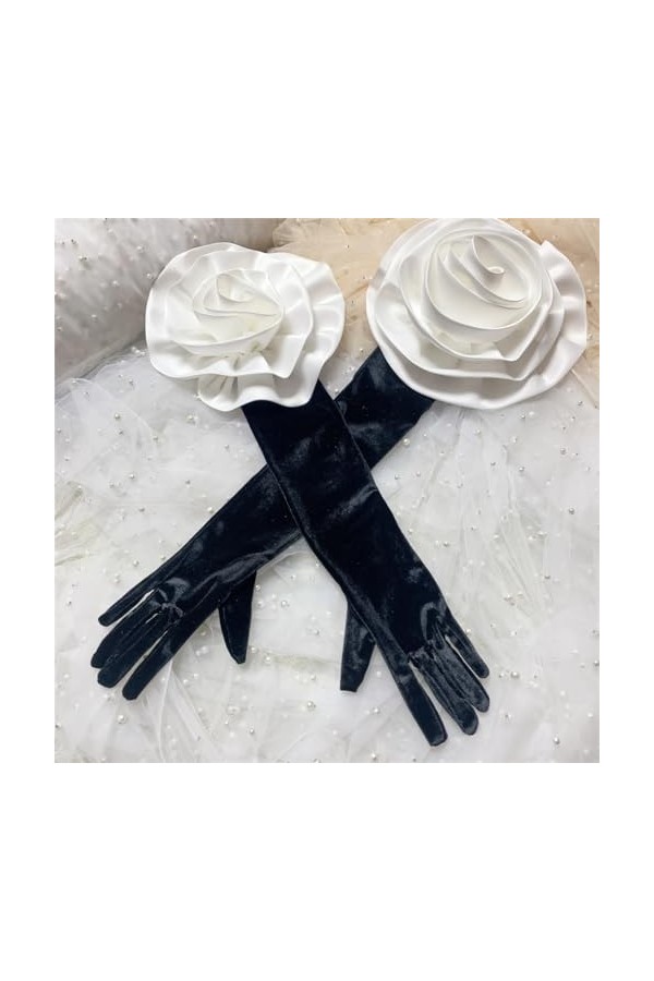 Gants de conduite élégants en velours noir avec fleur blanche pour femme, Rouge, taille unique