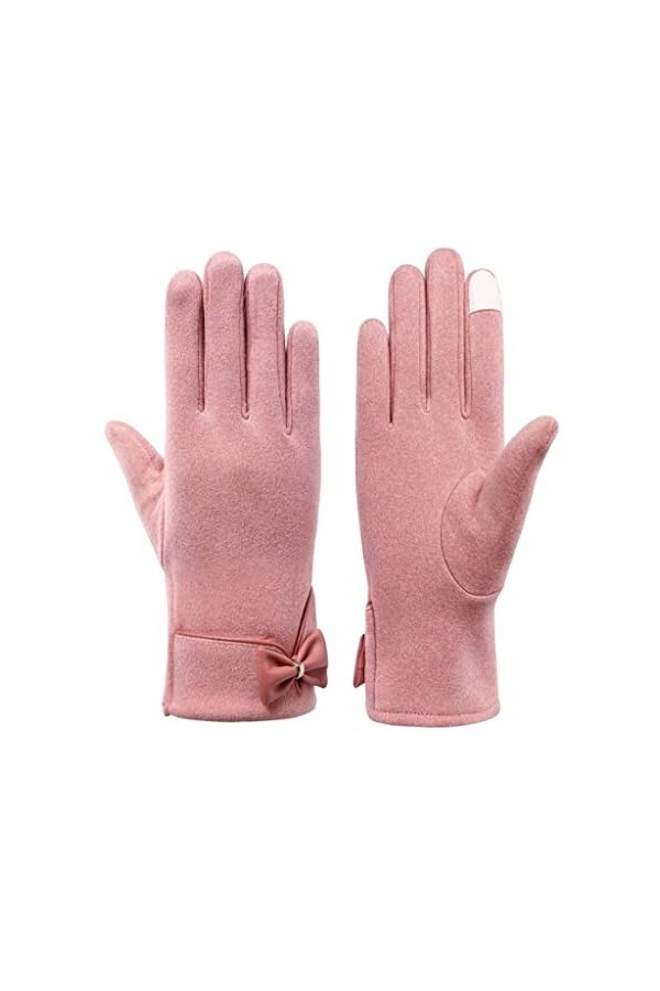 Gants Chauds, écran Tactile Chaud pour Femmes en Hiver + Gants de vélo élégants en Velours épais Rose, Taille Moyenne 