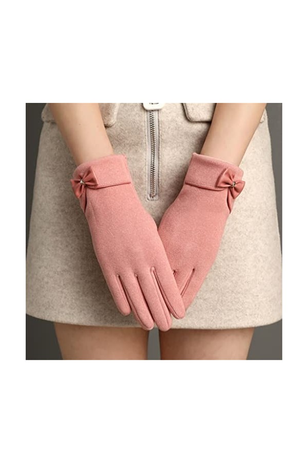 Gants Chauds, écran Tactile Chaud pour Femmes en Hiver + Gants de vélo élégants en Velours épais Rose, Taille Moyenne 