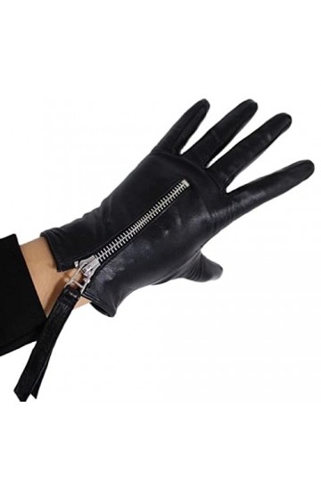 GUFYRH Gants en Cuir Touchscreen Short Femme Touch Silver Zipper