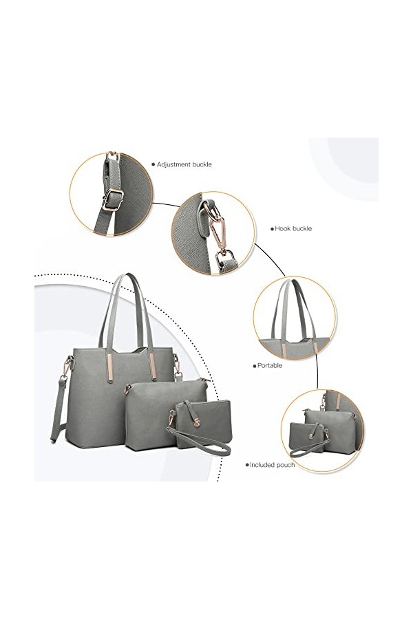 Miss Lulu Sac à Main Femme de 3 en 1 Sac Bandoulière avec Pochette Cabas Femme en Cuir Synthétique