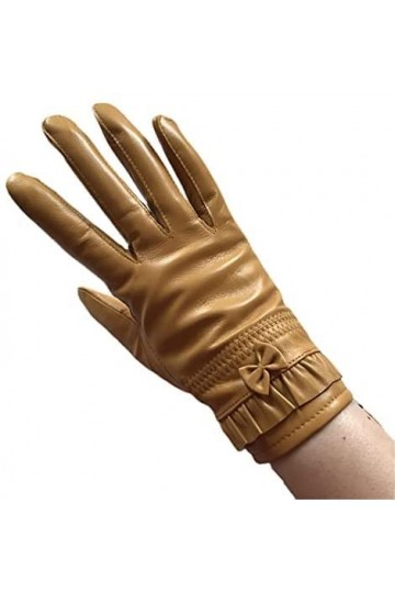 TAHALI Dames Cuir Velours Automne Hiver Chaud Gant Mouton Dentelle Bouton Gants Courts Beige L 