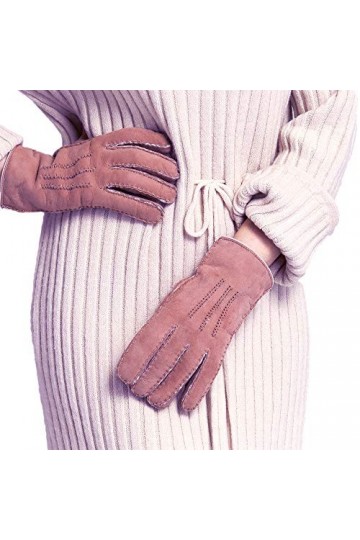 YISEVEN Femme Hiver Nouveau Gants de Luxe en Cuir Peau de Mouton Doublure Chaud Épais Fourrure en Laine Agneau Fait Main pour